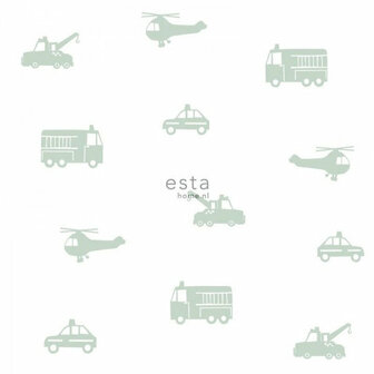 Esta Little Bandits 128856 - Wit - Groen Behang