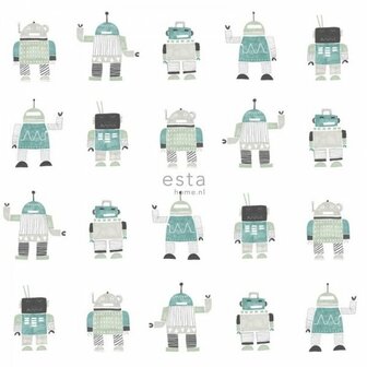 Esta Little Bandits 138938 - Groen - Blauw Behang