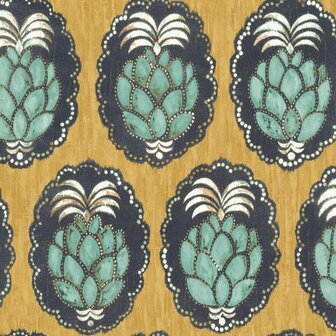 Casadeco Cuba CBBA84352323 - Blauw / Geel Behang