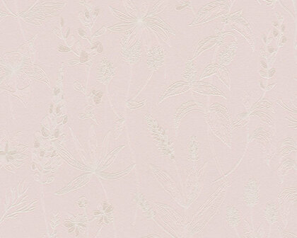 AS Creation Trendwall | 37363-3 - 373633 roze met zacht zilver glitter in bloem Behang