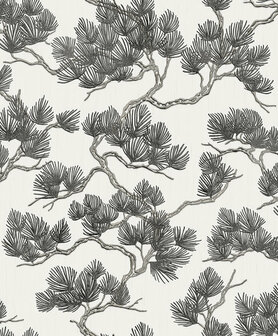 Dutch Wallcoverings Wall Fabric pine tree white/black WF121014 Behang