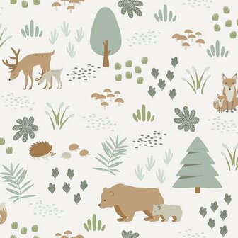 Esta Home Forest Friends Wit 139247 - Wit Behang