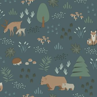 Esta Home Forest Friends Blauw 139248 - Blauw Behang