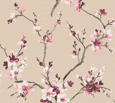 AS Creation Desert Lodge 38520-3 - 385203 Roze Bloemen / Beige Behang