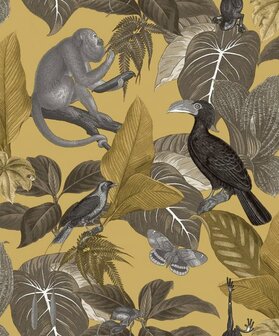 Noordwand Flora 18502 Geel - Zwart - Metallic Behang