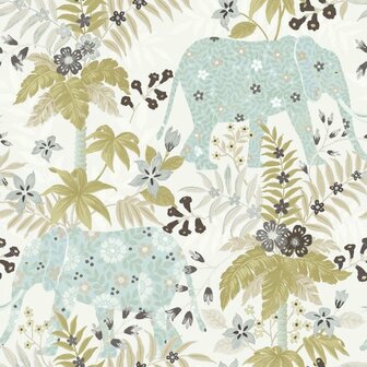 Noordwand Flora 18546 Wit - Groen - Blauw Behang