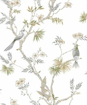 Noordwand Secret Garden G78492 Grijs - Wit - Groen Behang