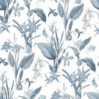 Noordwand Secret Garden G78504 Blauw - Wit Behang