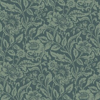 Esta Home Vintage Flowers blauw - groen 139429 - Groen - Blauw Behang