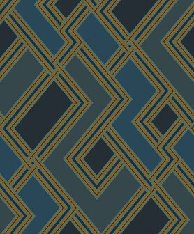 Dutch Wallcoverings Asperia 177502 donkerblauw - goud Behang