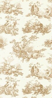 Casadeco Les Belles Toiles De Jouy LBTJ87911318 - Beige / Wit Behang