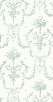 Casadeco Les Belles Toiles De Jouy LBTJ87927323 - Groen / Wit Behang