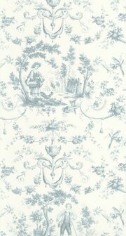Casadeco Les Belles Toiles De Jouy LBTJ87976322 - Blauw / Wit Behang