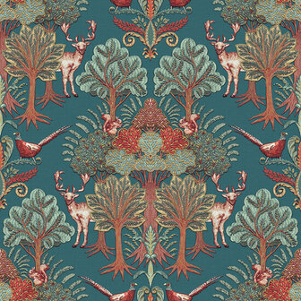 Dutch Wallcoverings Tapestry TP422305 Nordic Deer Forest Petrol Blauw Behang