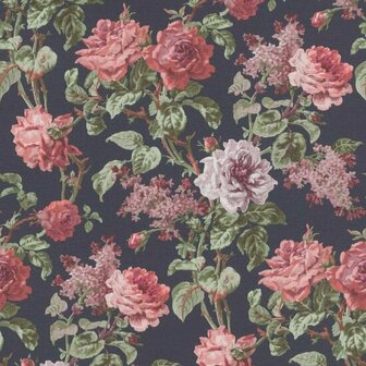 english cottage rasch textil roses op donkerblauw landhuis collectie Behang
