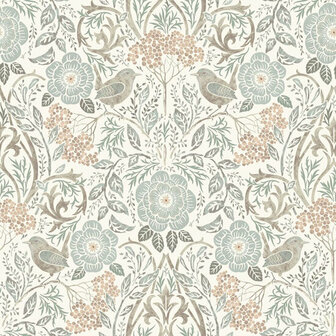 Esta Home Vintage Flowers wit - groen 139294 - Wit - Groen Behang