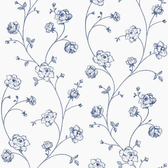 Esta Home Vintage Flowers blauw - wit 139300 - Wit - Blauw Behang