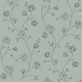 Esta Home Vintage Flowers blauw - groen 139314 - Groen - Blauw Behang