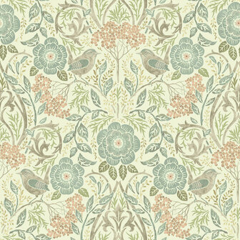 Esta Home Vintage Flowers wit - blauw 139323 - Wit - Blauw Behang