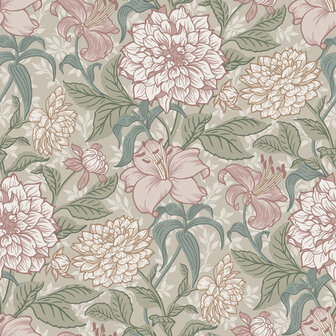 Esta Home Vintage Flowers roze - groen 139377 - Roze - Groen Behang