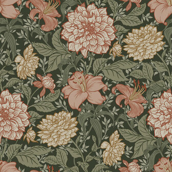 Esta Home Vintage Flowers groen - roze - meerkleurig 139381 - Roze - Multicolour - Groen Behang