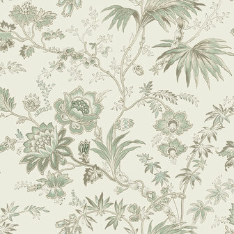 Esta Home Vintage Flowers beige - groen 139400 - Groen - Beige Behang