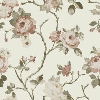 Esta Home Vintage Flowers wit - roze 139406 - Wit - Roze Behang