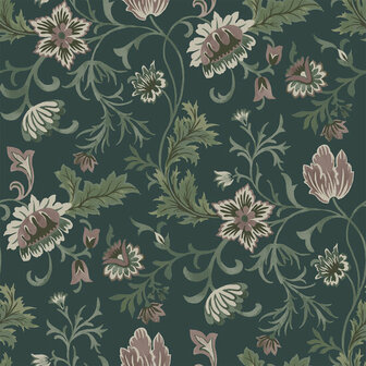 Esta Home Vintage Flowers blauw - groen 139415 - Groen - Blauw Behang