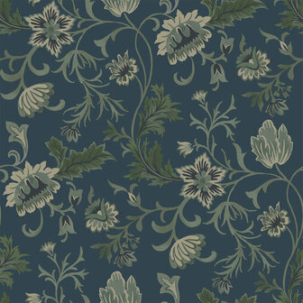 Esta Home Vintage Flowers blauw - groen 139416 - Groen - Blauw Behang
