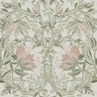 Esta Home Vintage Flowers groen - beige 139418 - Groen - Beige Behang