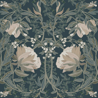 Esta Home Vintage Flowers blauw 139421 - Blauw Behang