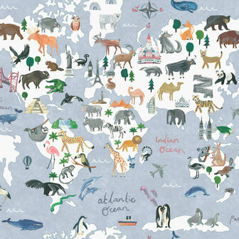 Dutch Wallcoverings Dream Catcher Animal Maps Blauw 13250 Behang