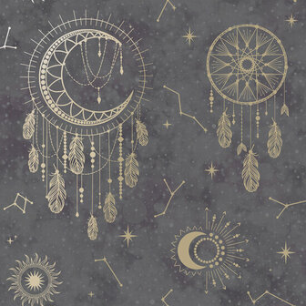 Dutch Wallcoverings Dream Catcher Zwart - Goud 13330 Behang