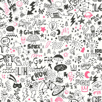 Dutch Wallcoverings Dream Catcher Doodle Wit - Roze 13340 Behang