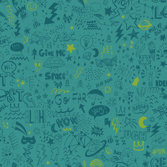Dutch Wallcoverings Dream Catcher Doodle Teal - Geel 13341 Behang