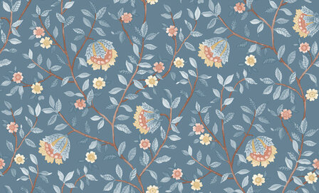 Dutch Wallcoverings Botanique B199-91D / B19991D blauw - beige Behang
