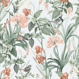Dutch Wallcoverings Botanique M647-04 / M64704 groen - roze Behang