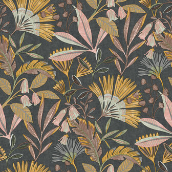 Dutch Wallcoverings Ciara A63803 zwart - roze - oker Behang