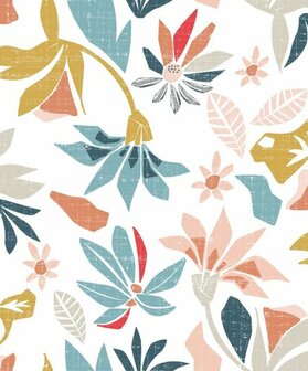 Noordwand Flora MB 47467 Wit - Blauw - Multi - Geel - Roze Behang