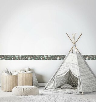 Noordwand Kids Walls Little Adventures Randje 45871 Grijs - Groen - Bruin Behang