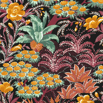 Casamance Ete Indien 75080406 - Rood / Zwart Behang