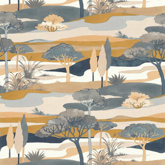 Casamance L&#039;&Icirc;le Aux Oiseaux 75870508 - Oranje / Blauw Behang