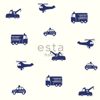 Esta Home Auto &amp; Vliegtuig 137321 Wit Blauw Behang