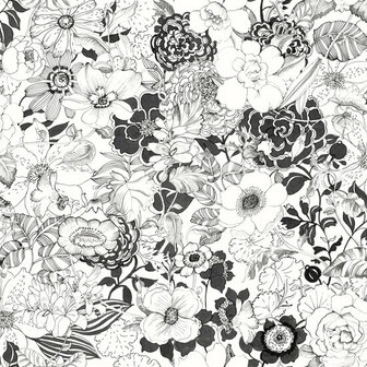 Esta Home Bloemen 138503 Zwart Wit Behang