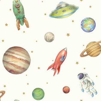 Sanders &amp; Sanders Planeten 935346 Wit Multicolor Behang