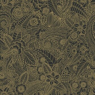 Esta Home Bloemen 139563 Zwart Goud Behang