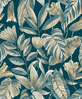 HookedOnWalls GINKGO IKEBANA 21911 Blauw Behang