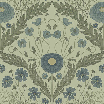 Dutch First Class Midbec Blomstermala 51001 - Blauw / Groen Behang