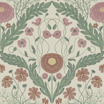 Dutch First Class Midbec Blomstermala 51002 - Groen / Roze Behang