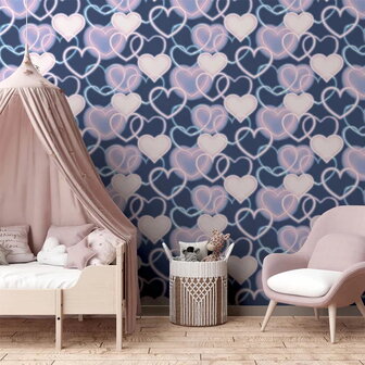 Arthouse Signature Collection behang Neon Heart Wall Navy Pink 925605